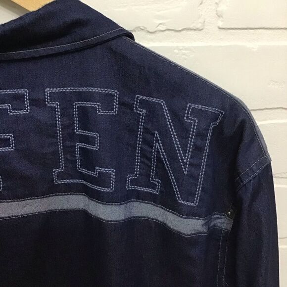 RUFEN Men’s XXL Embroidered Denim Button Down Shirt | Cotton Stretch Long Sleeve - Picture 6 of 16